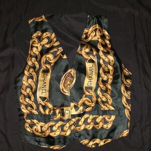 CHANEL Black Vest with Gold Chain Motif